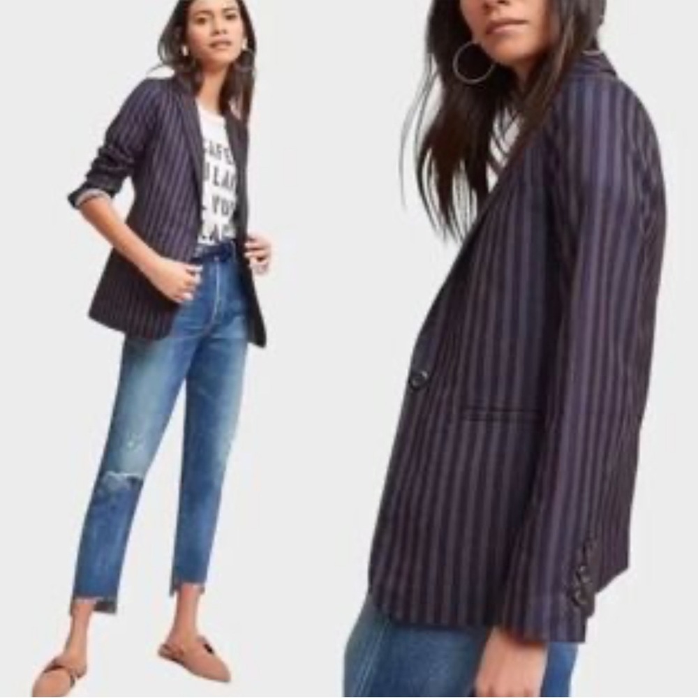 HEARTLOOM JOPLIN STRIPE NAVY BLAZER LARGE